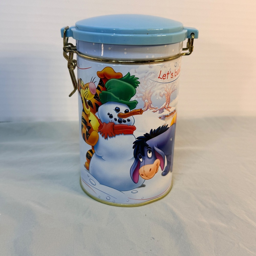 Disney Winnie the Pooh Snowman Winter Metal Canister Houston Harvest 1836FY05 - Picture 2 of 8